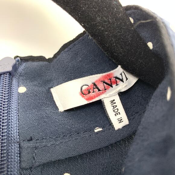 Ganni Women's Size 36 US S Blue Rosemont Crepe Dress Dotted Eclipse Full Zipped - Picture 7 of 8